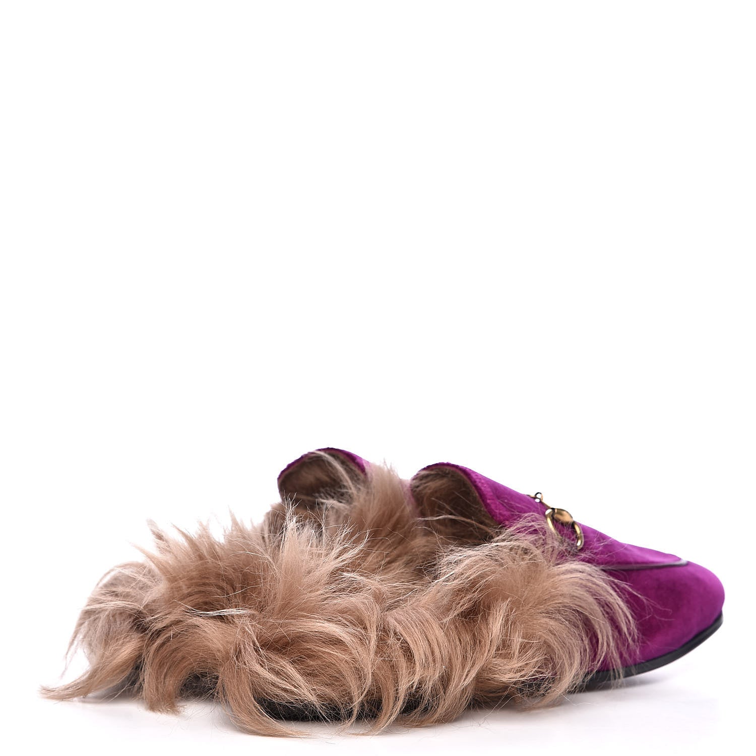 Gucci Velvet Fur Womens Princetown Slippers 35 Fucsia Violet Cyclamen Natural 4 of 8