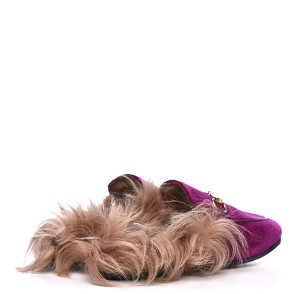Gucci Velvet Fur Womens Princetown Slippers 35 Fucsia Violet Cyclamen Natural 4 of 8