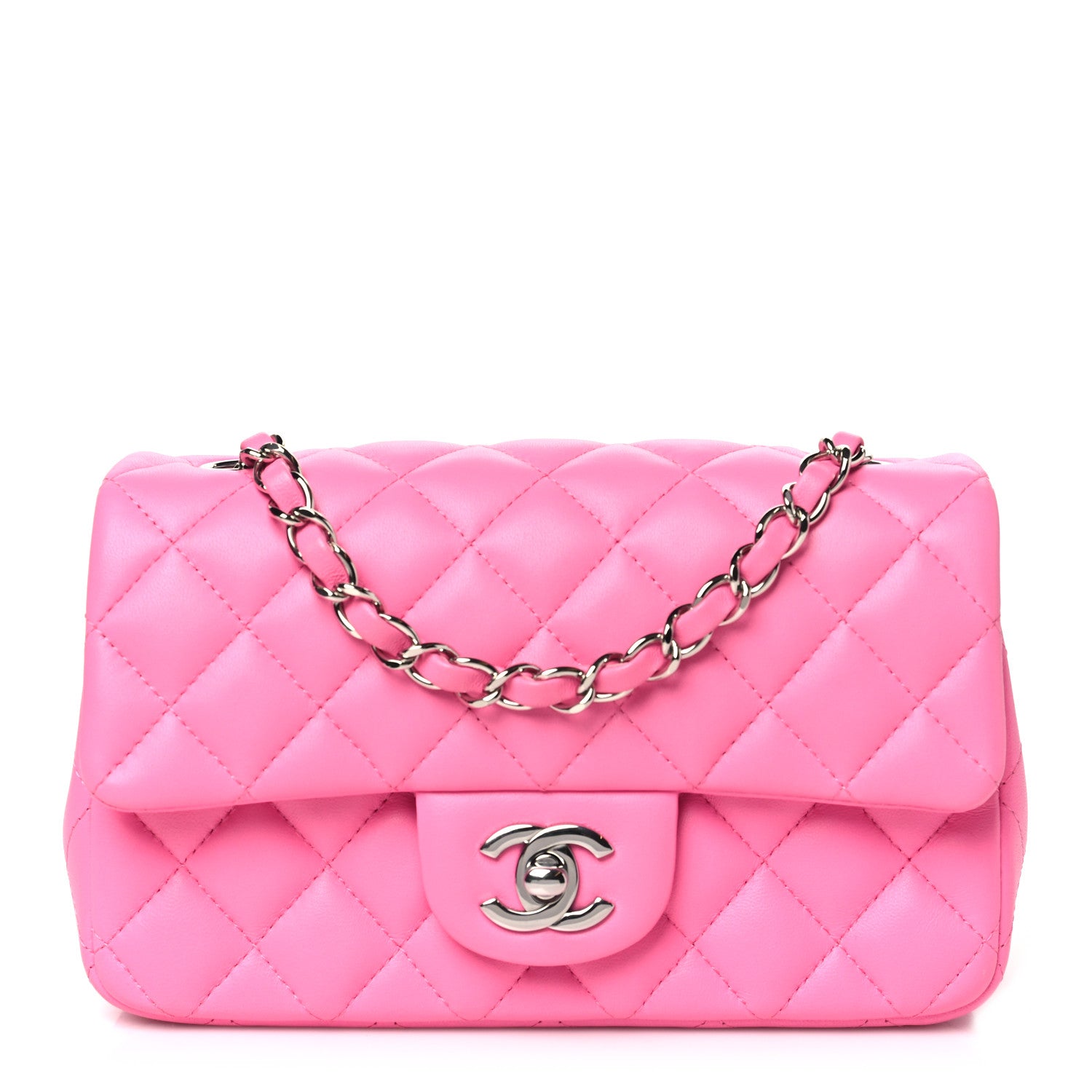 Chanel Lambskin Quilted Mini Rectangular Flap Neon Pink 1 of 11