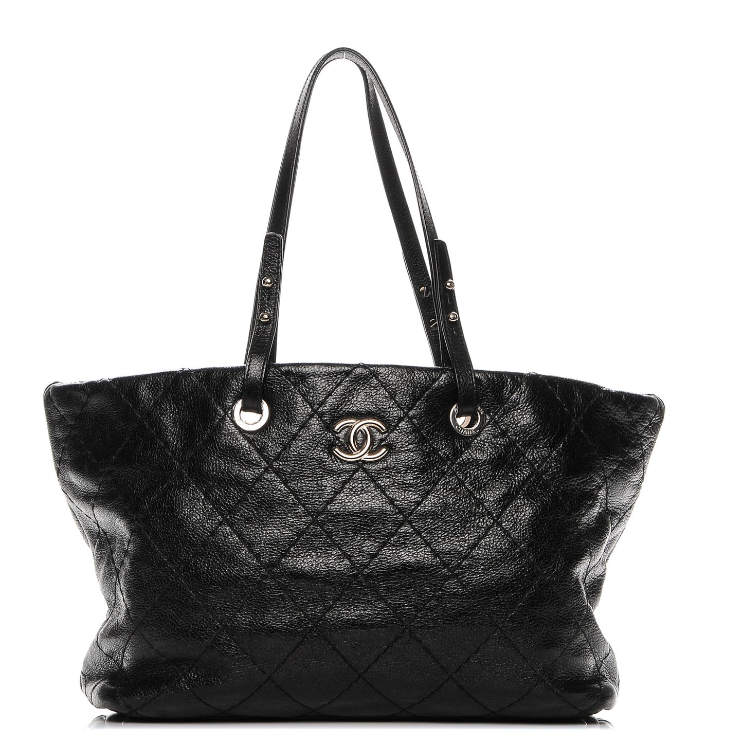 Glazed Calfskin Large On The Road Tote Black