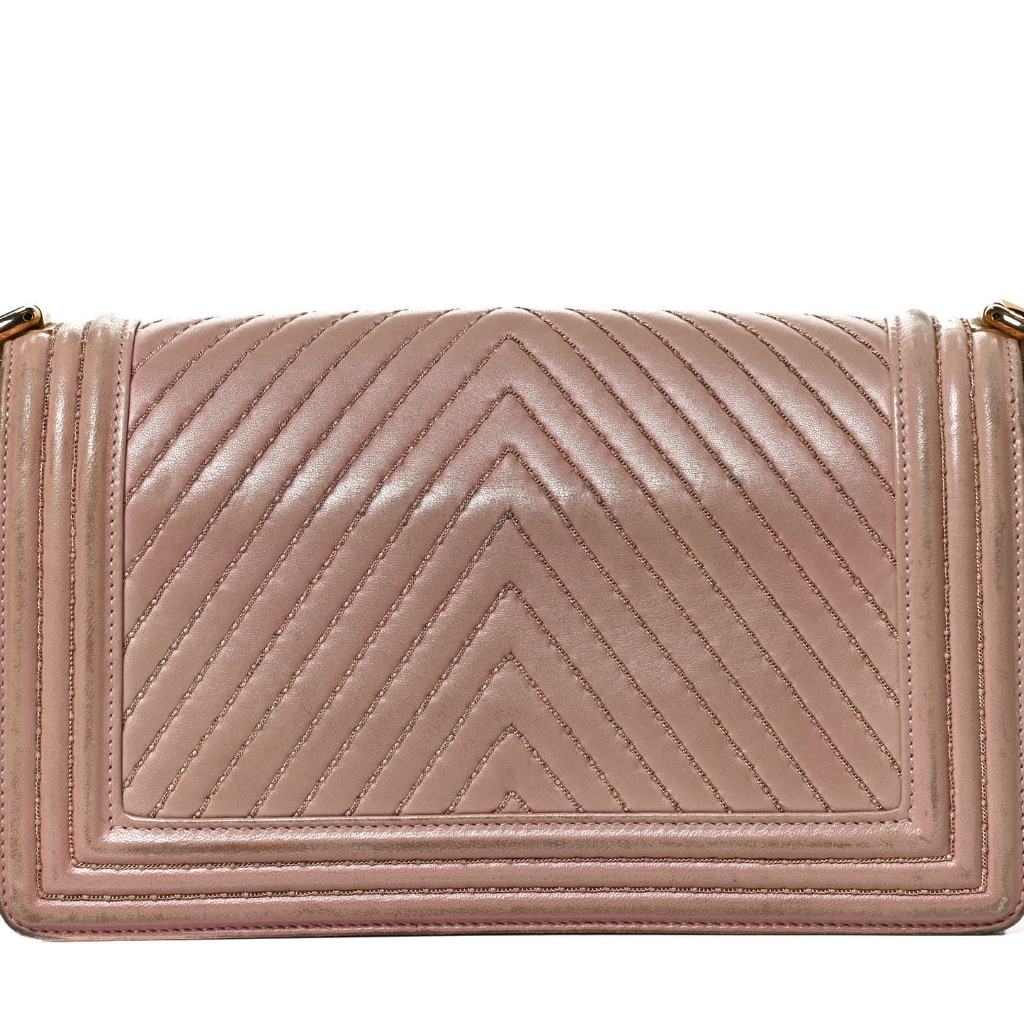 Lambskin Chevron Chain Stitched Medium Boy Flap Beige