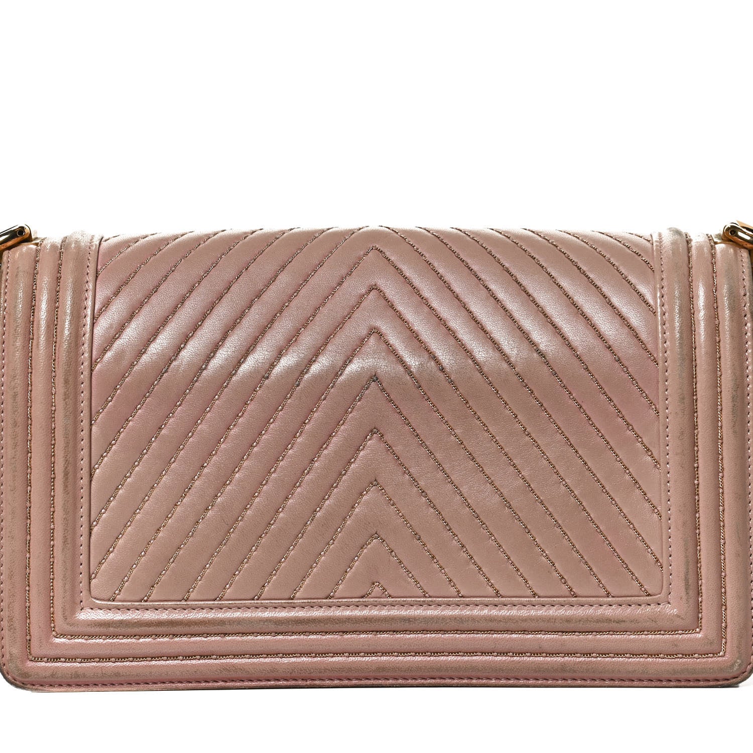 Chanel Lambskin Chevron Chain Stitched Medium Boy Flap Beige 14 of 14