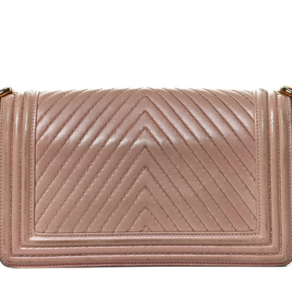Chanel Lambskin Chevron Chain Stitched Medium Boy Flap Beige 14 of 14
