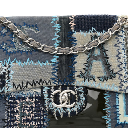 Chanel Denim Tweed Patchwork Jumbo Single Flap Blue 8 of 10