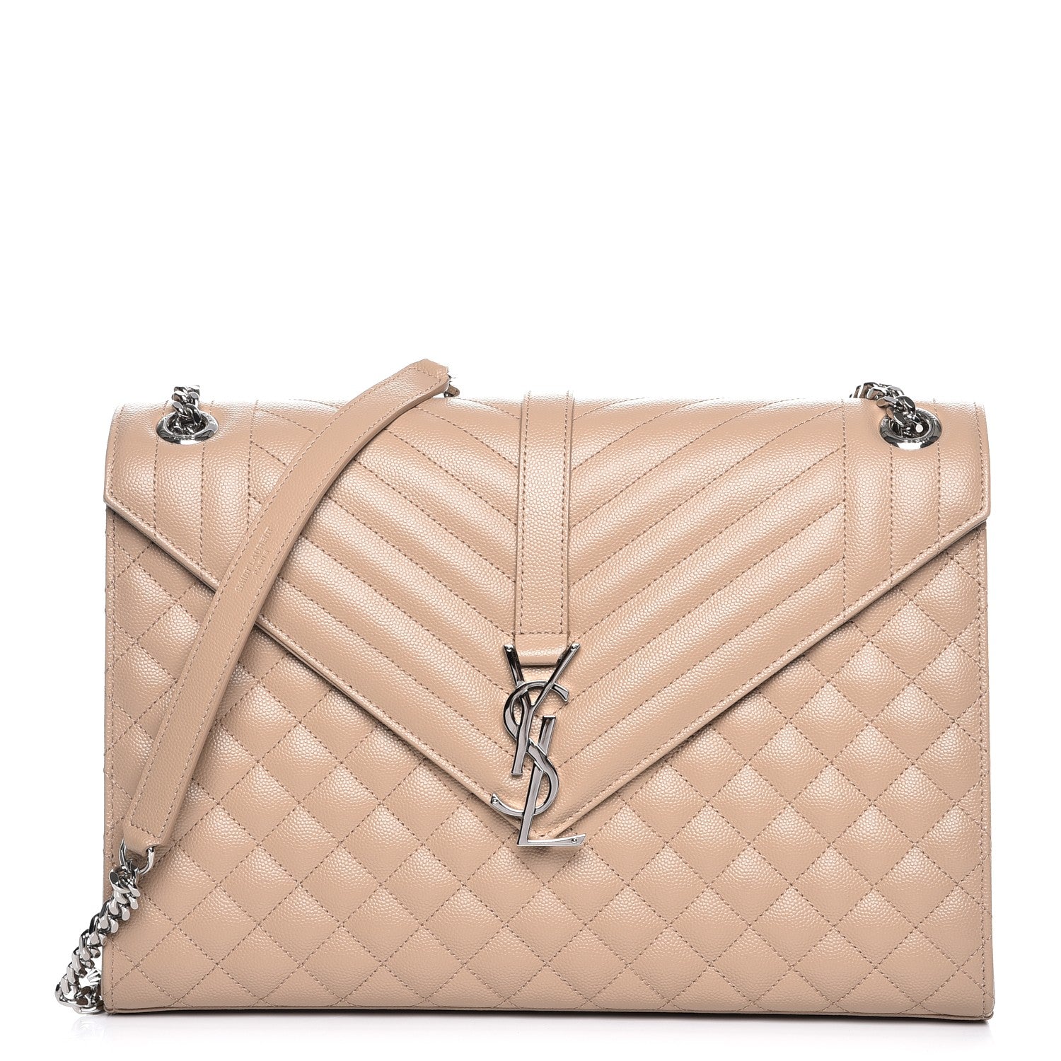 Saint Laurent Grain De Poudre Large Triquilt Monogram Satchel Dark Beige 1 of 7
