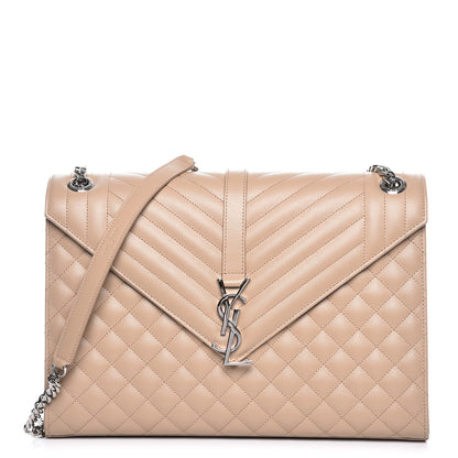 Saint Laurent Grain De Poudre Large Triquilt Monogram Satchel Dark Beige 1 of 7