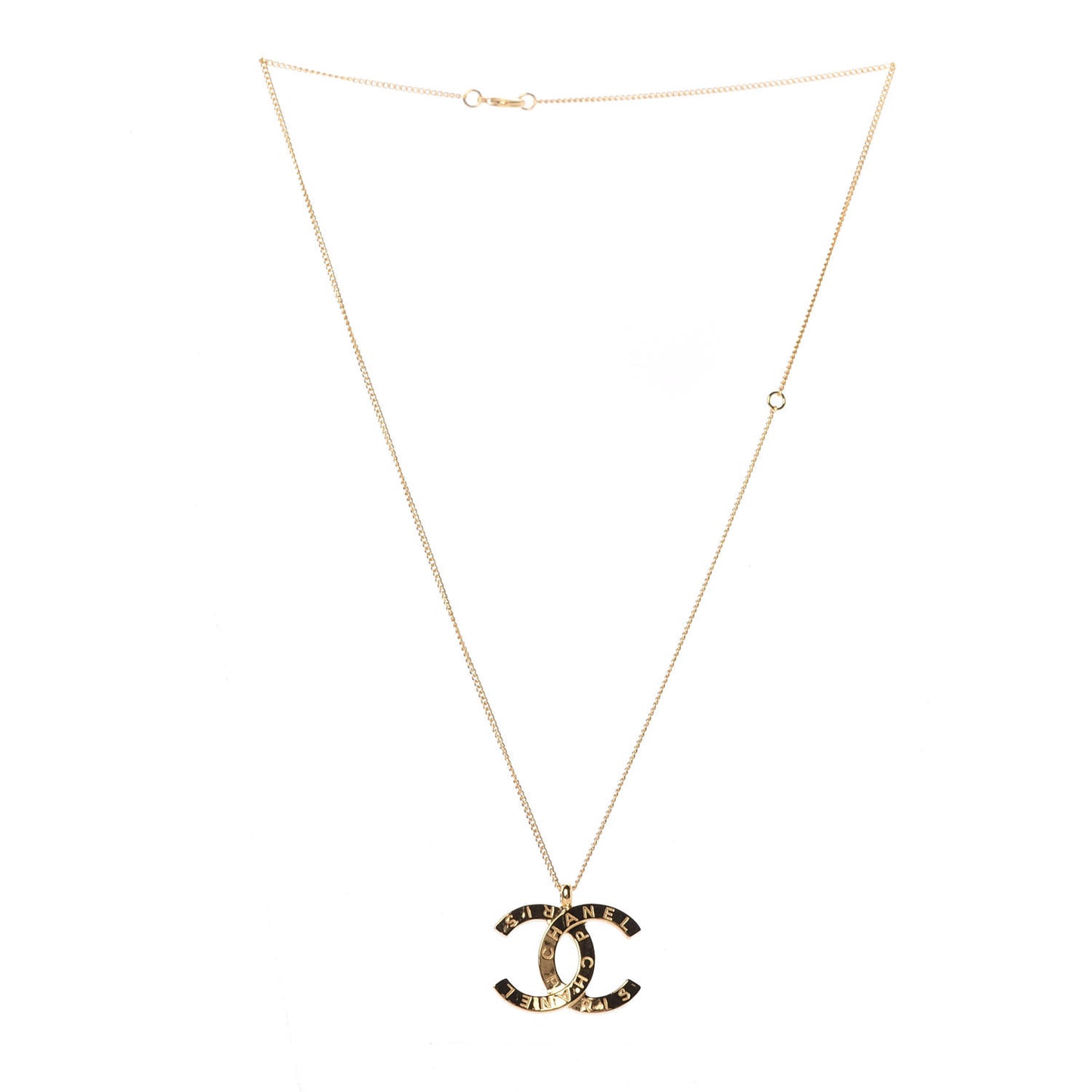 Metal CC Paris Button Necklace Gold