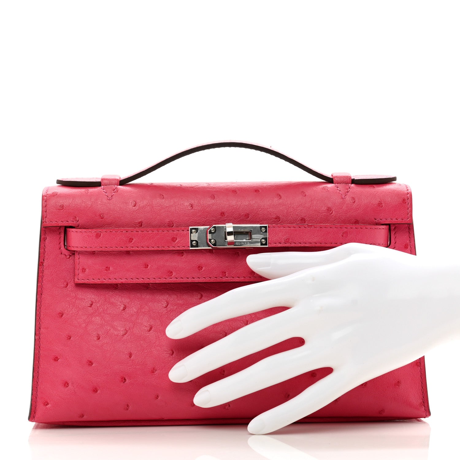 Hermes Ostrich Kelly Pochette Clutch Rose Tyrien 2 of 13