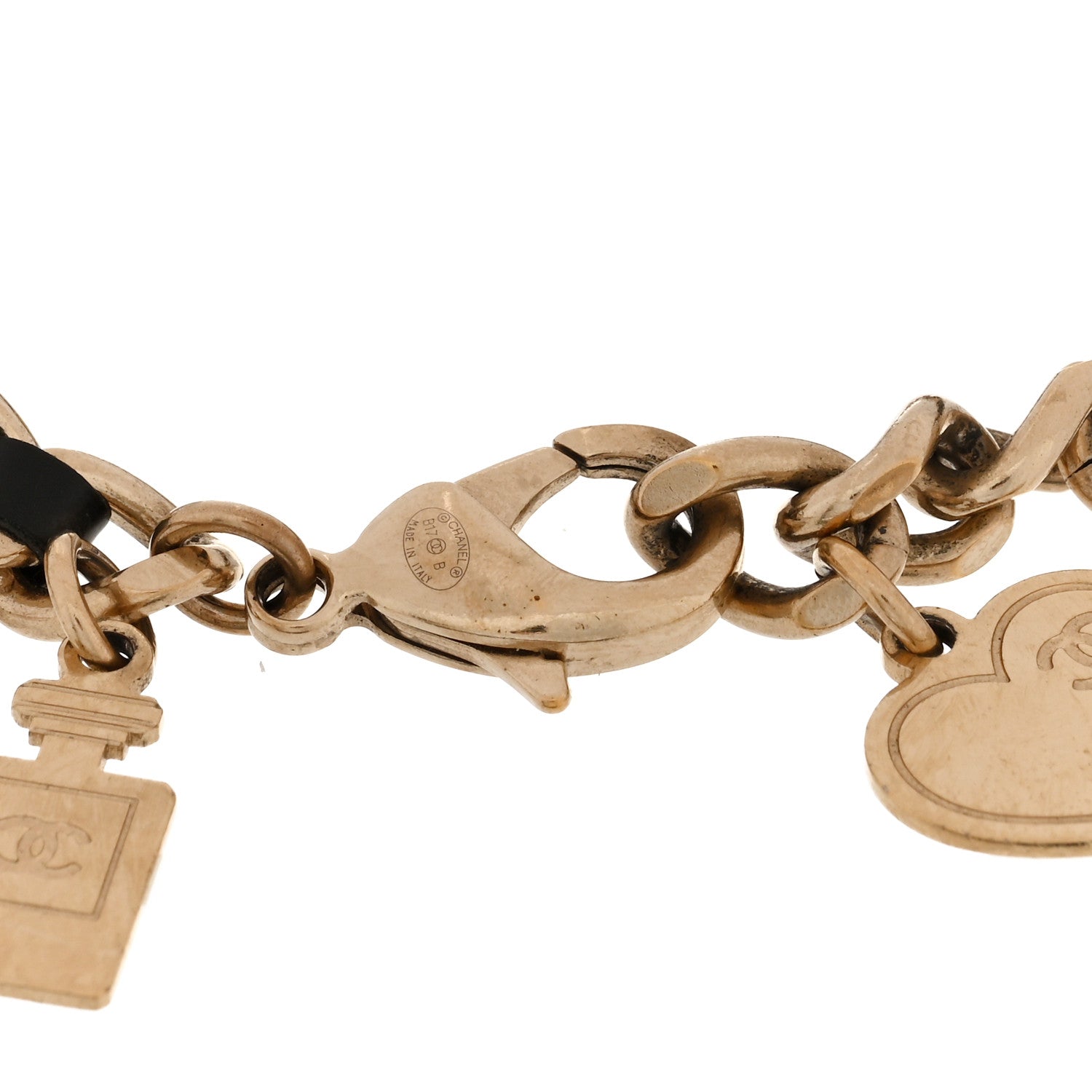 Chanel Metal Lambskin Crystal Chain CC Charms Bracelet Gold Black 4 of 4