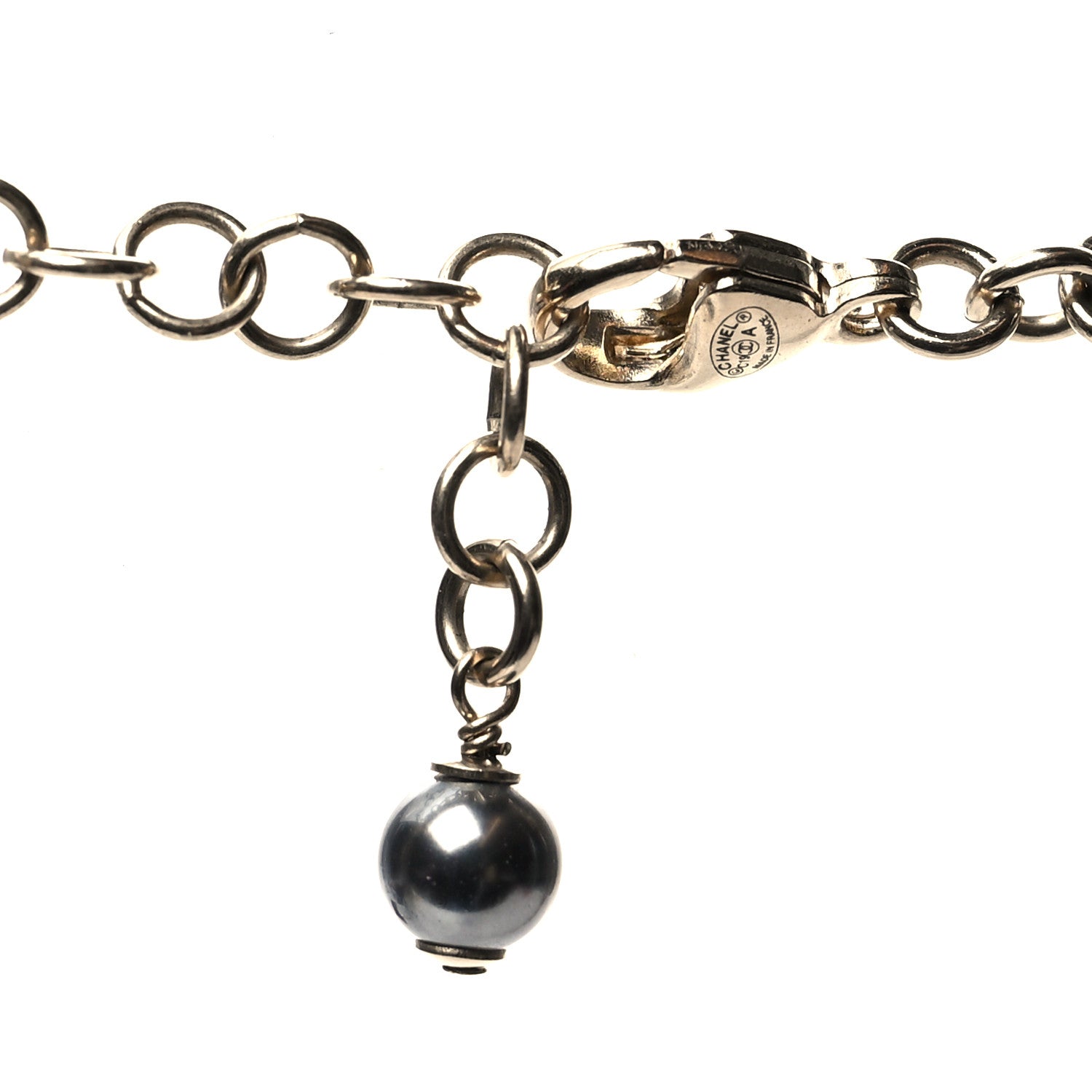 Chanel Crystal Pearl Nefertiti CC Double Chain Pendant Necklace Gold Dark Grey 4 of 5