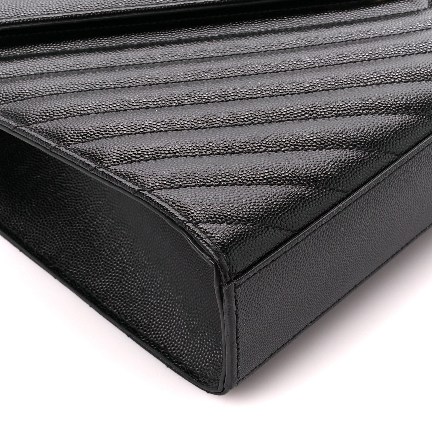 Saint Laurent Grain De Poudre Matelasse Chevron Large Monogram Satchel Black 9 of 10