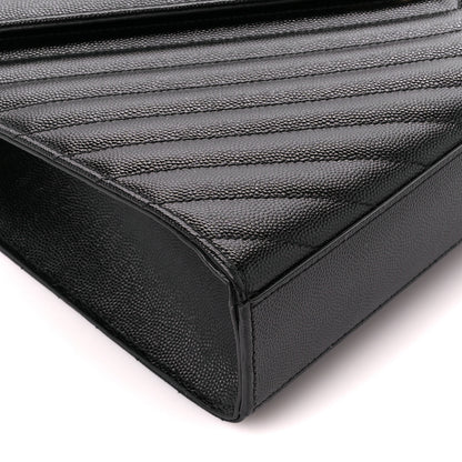 Saint Laurent Grain De Poudre Matelasse Chevron Large Monogram Satchel Black 9 of 10