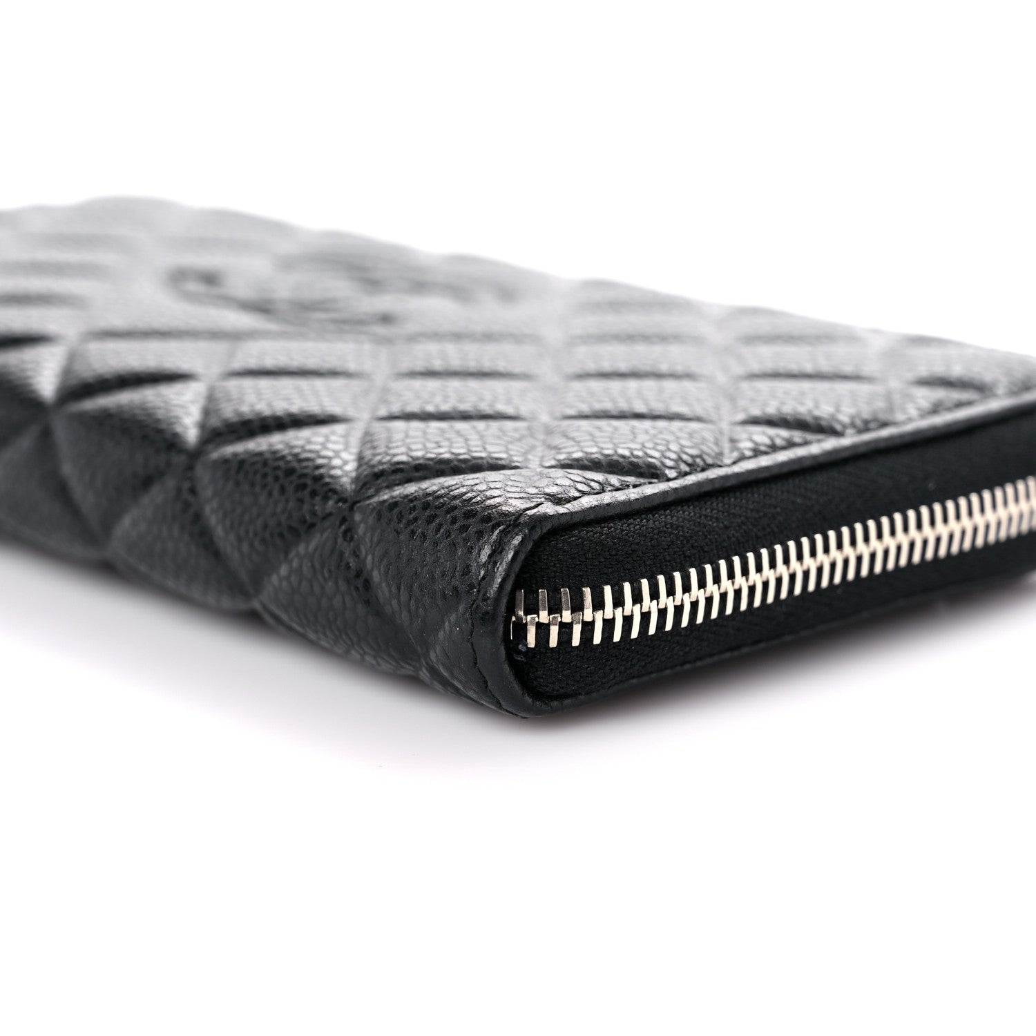 Chanel Caviar Quilted Diamond CC Gusset Zip Around Wallet Black 10 of 11