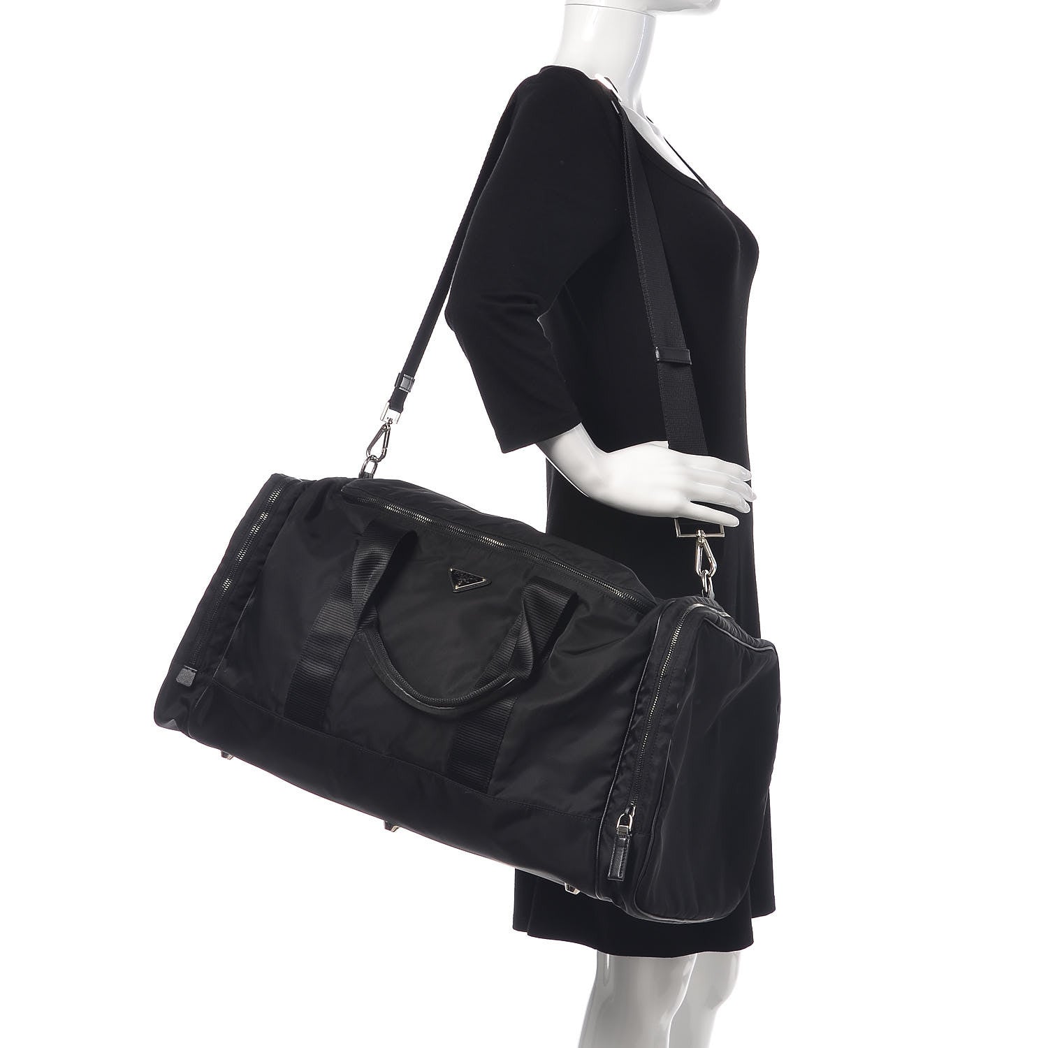 Prada Tessuto Nylon Saffiano Viaggio Duffle Black 2 of 14