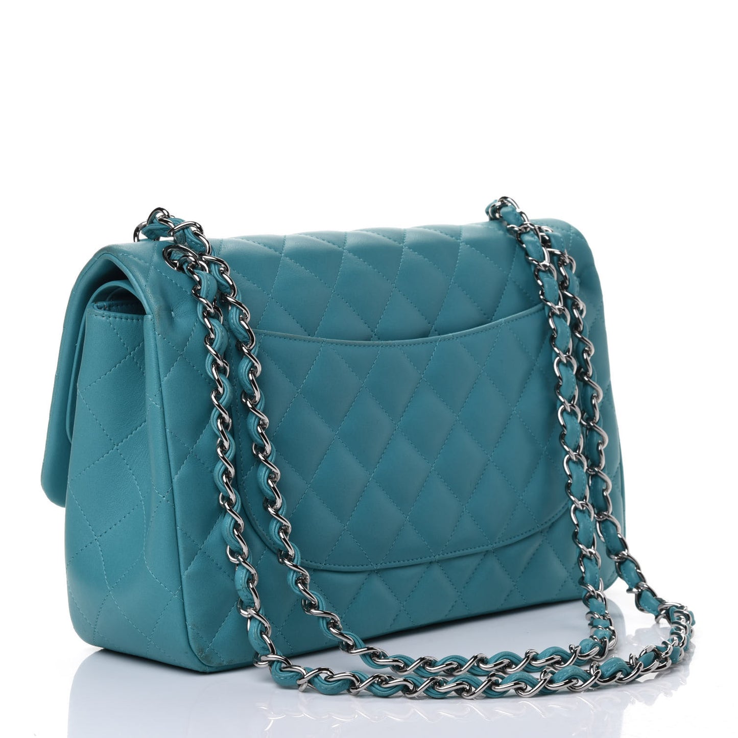 Lambskin Quilted Jumbo Double Flap Turquoise