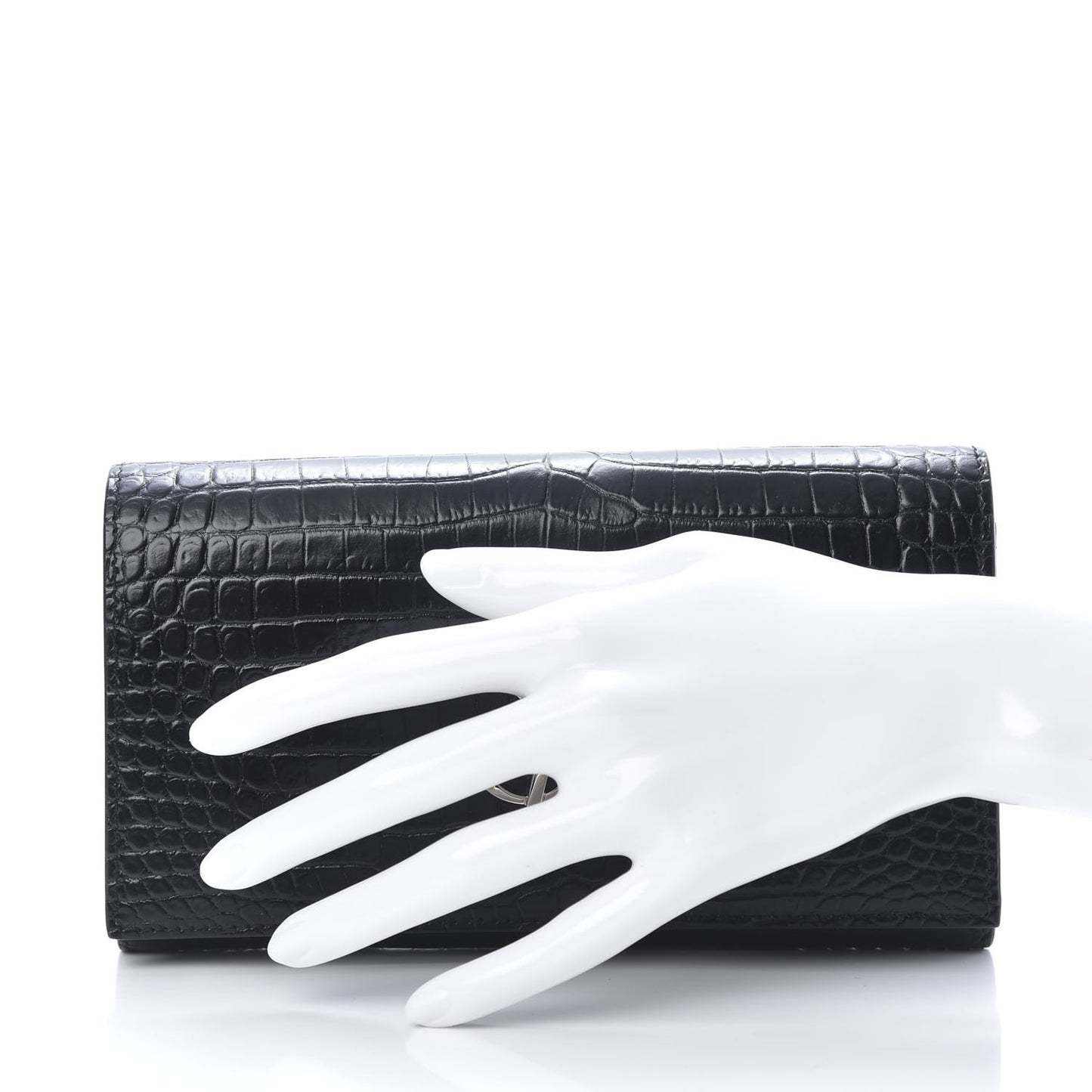 Calfskin Crocodile Embossed Monogram Flap Wallet Black