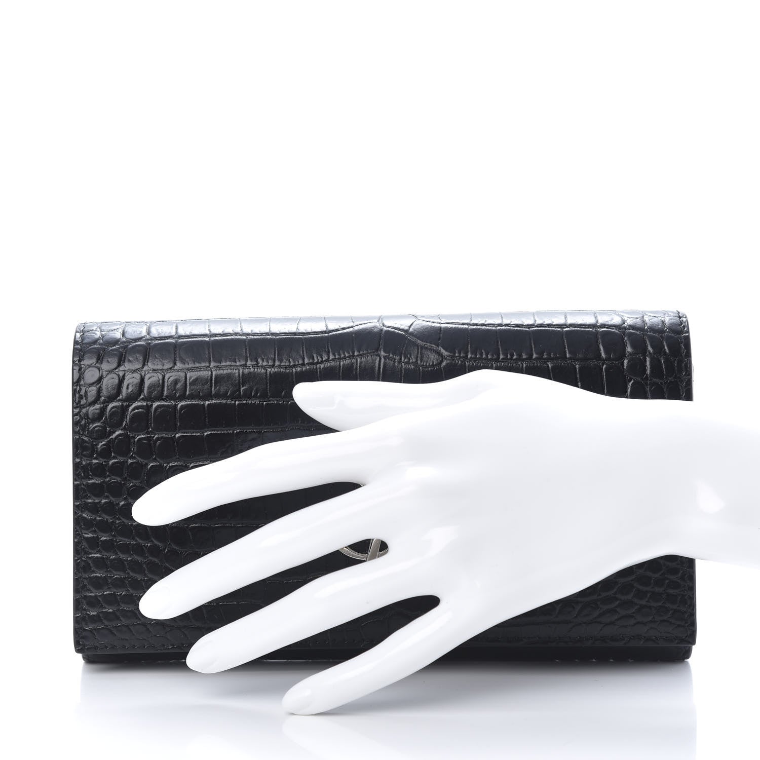 Saint Laurent Calfskin Crocodile Embossed Monogram Flap Wallet Black 2 of 10