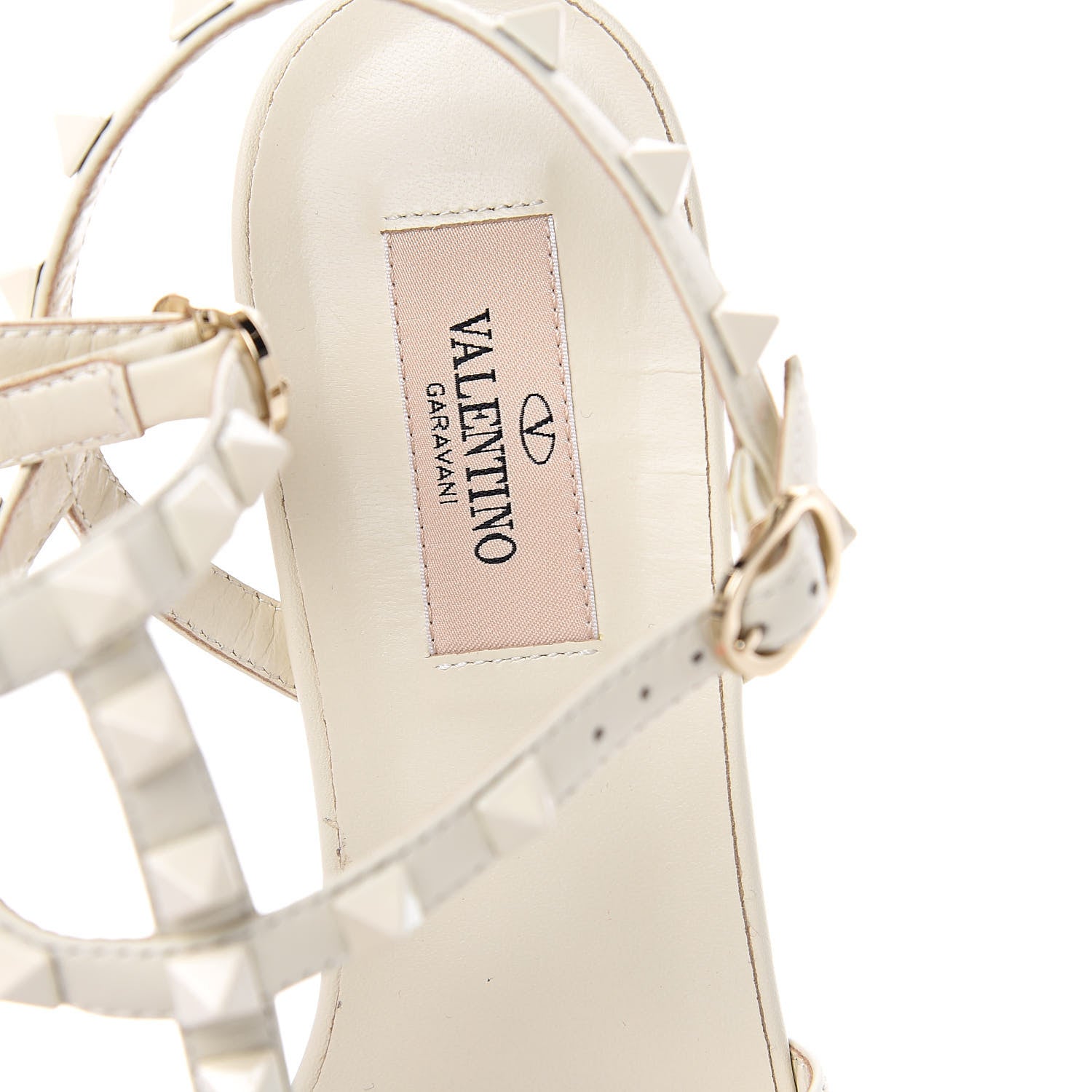Valentino Garavani Calfskin Lacquered Monochrome Rockstud Gladiator Flat Sandals 38 Ivory 7 of 9