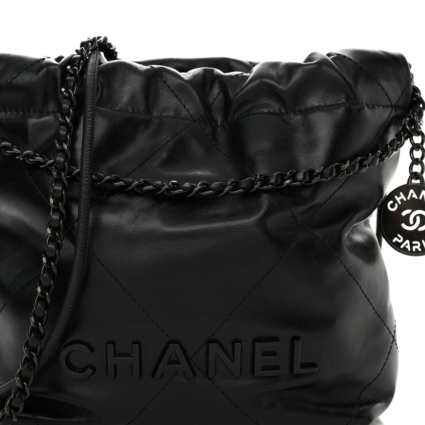 Shiny Calfskin Quilted Mini Chanel 22 So Black