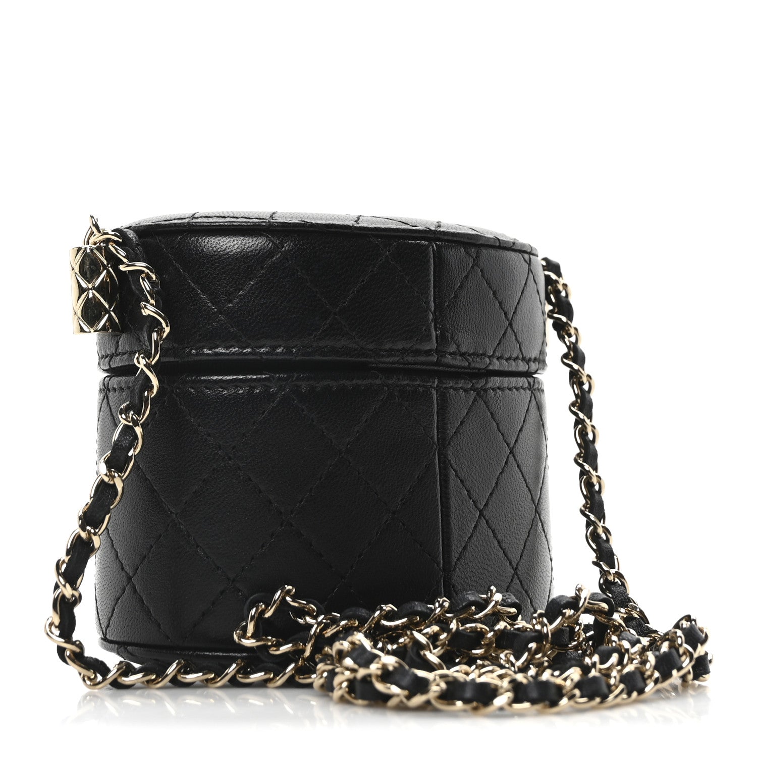 Chanel Lambskin Quilted Mini Round Vanity Case With Chain Black 3 of 10