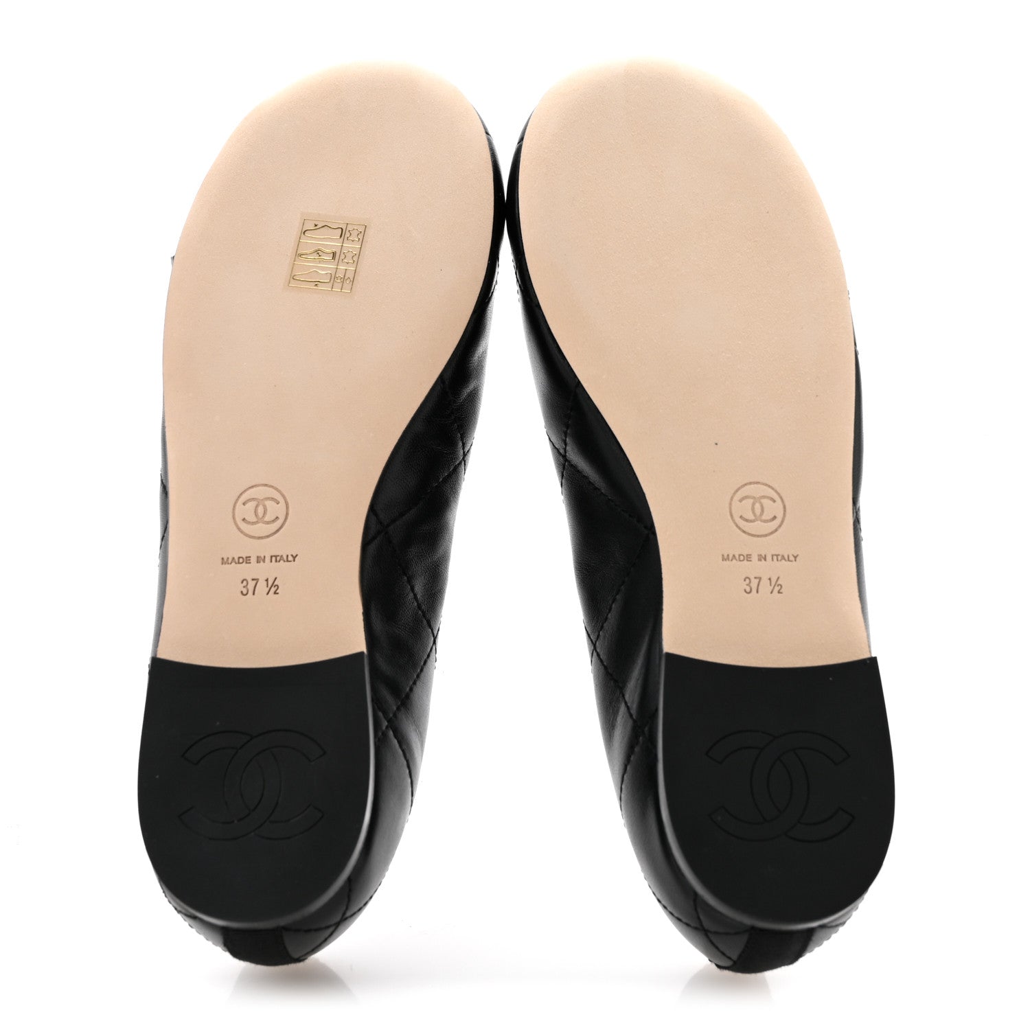 Chanel Lambskin Quilted CC Cambon Ballet Flats 37.5 Black White 6 of 10
