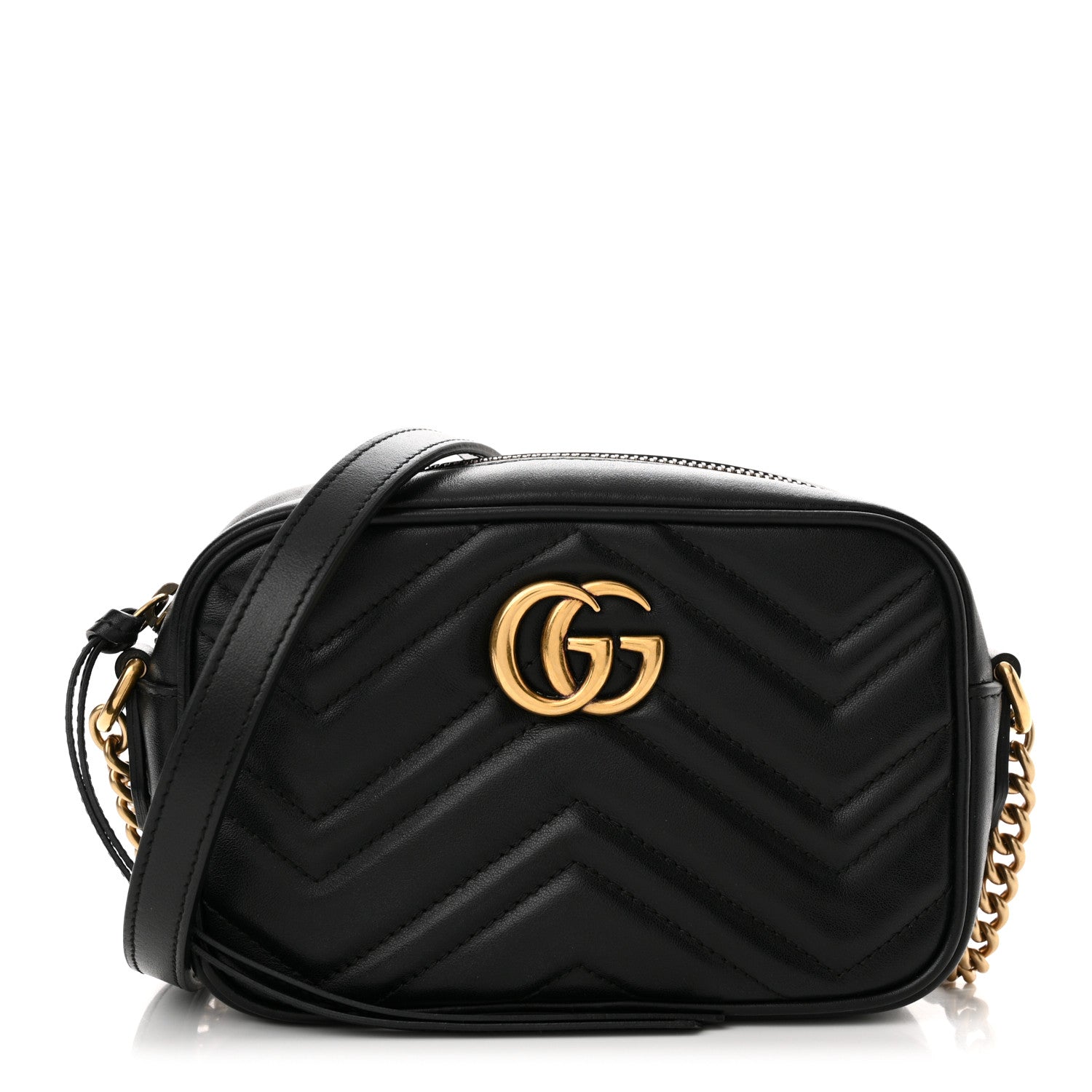 Gucci Calfskin Matelasse Mini GG Marmont Chain Shoulder Bag Black 1 of 11