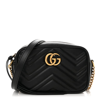 Gucci Calfskin Matelasse Mini GG Marmont Chain Shoulder Bag Black 1 of 11