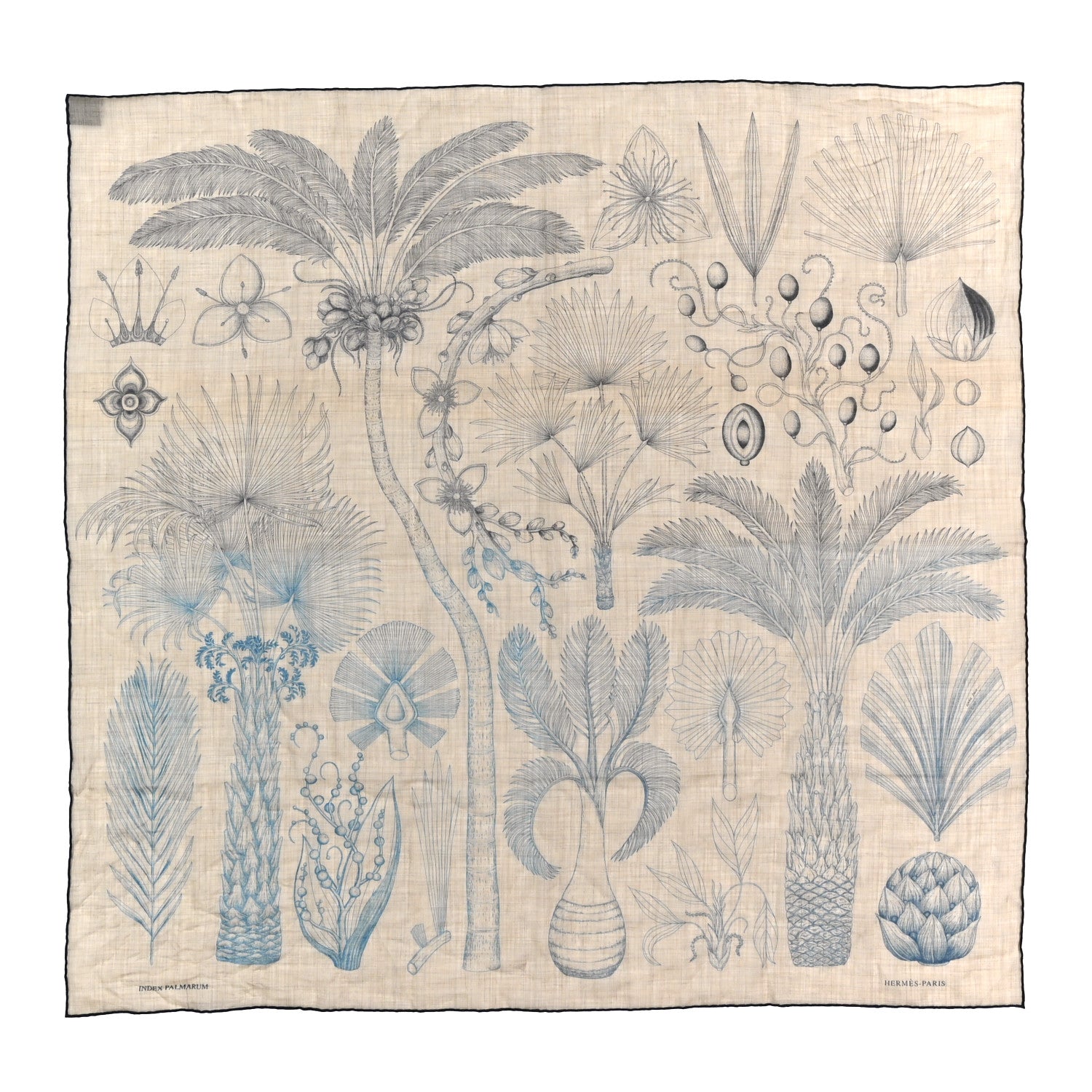 Hermes Cashmere Index Palmarum Finesse Scarf 90 White Bleu Kaki 1 of 6