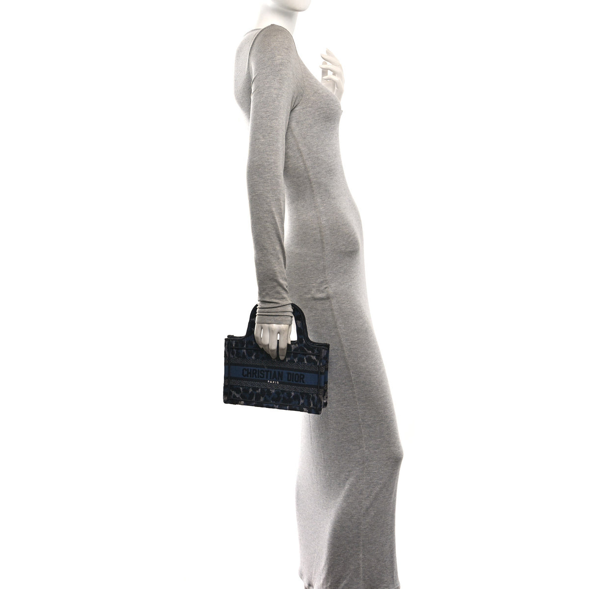 Canvas Mizza Embroidered Mini Leopard Book Tote Blue