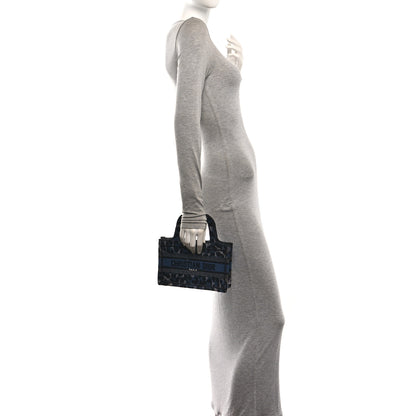 Christian Dior Canvas Mizza Embroidered Mini Leopard Book Tote Blue 3 of 10