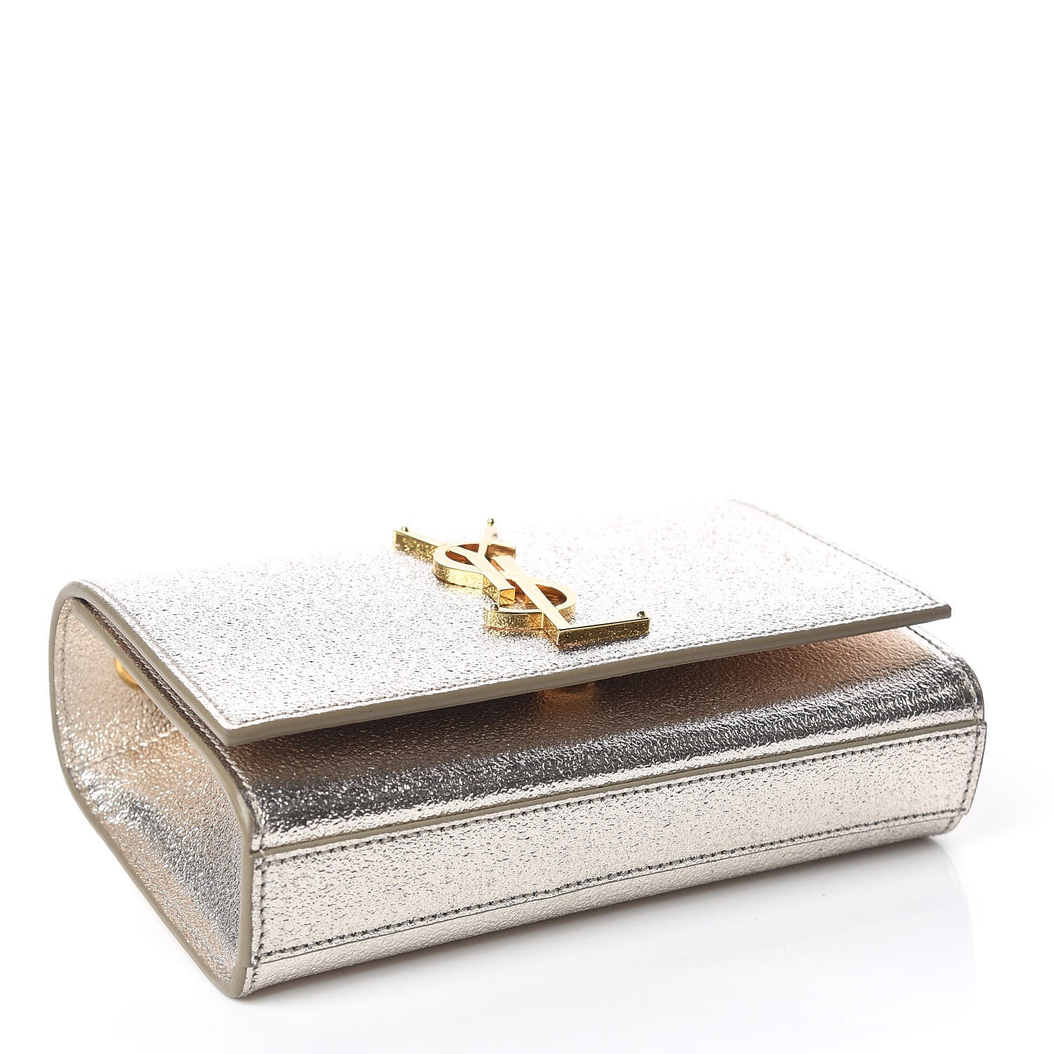 Saint Laurent Metallic Calfskin Small Classic Monogram Kate Satchel Pale Gold 4 of 9