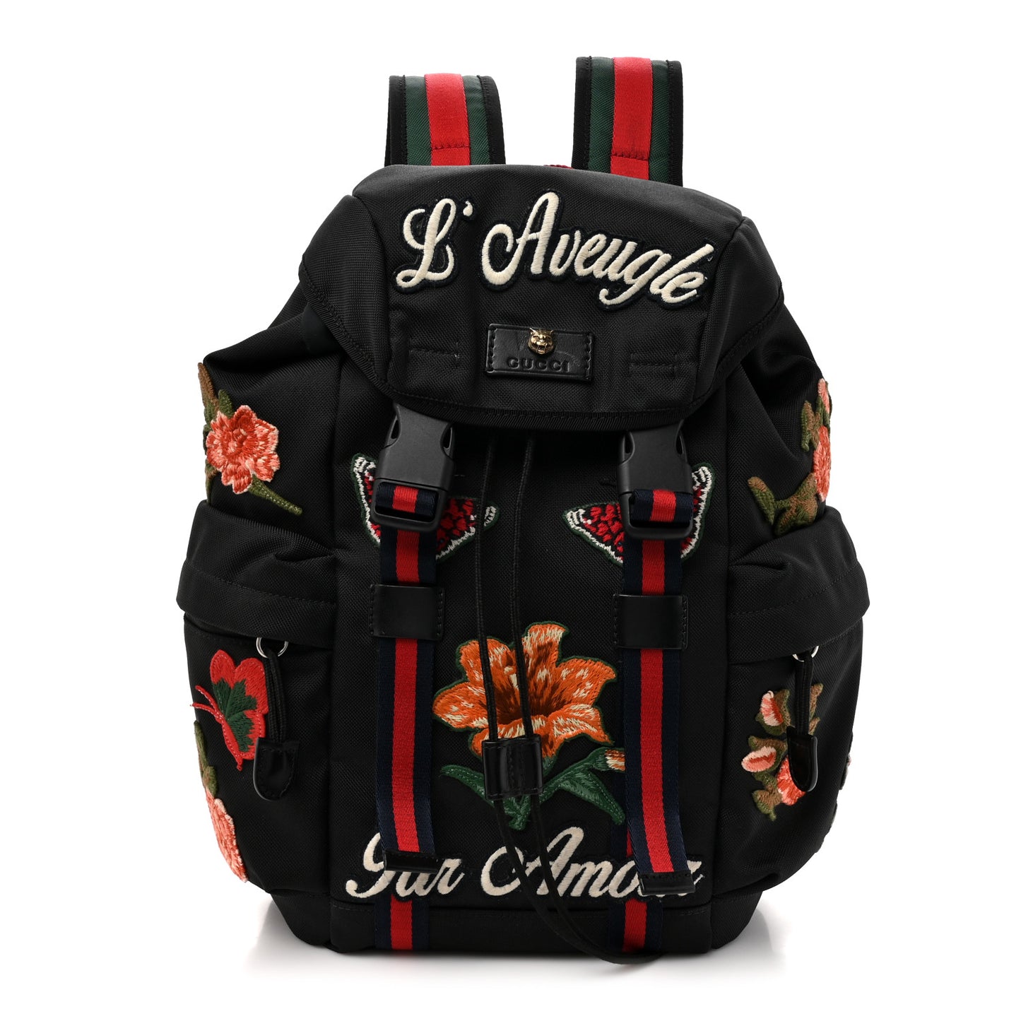 Techno Canvas Web L'Aveugle Par Amour Embroidered Double Buckle Backpack Black