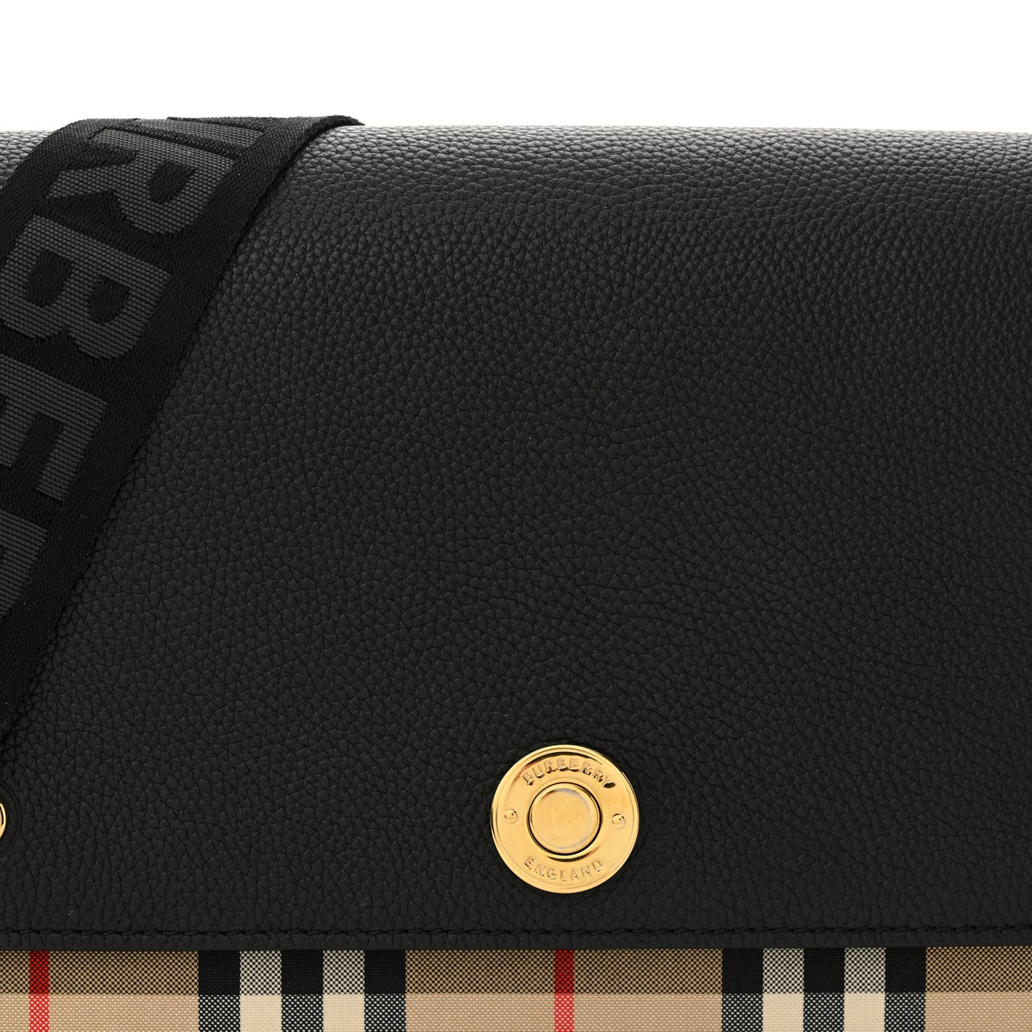 Grainy Calfskin Vintage Check Note Crossbody Bag Black