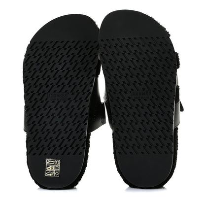 Hermes Calfskin Woolskin Womens Chypre Sandals 36 Black 8 of 12