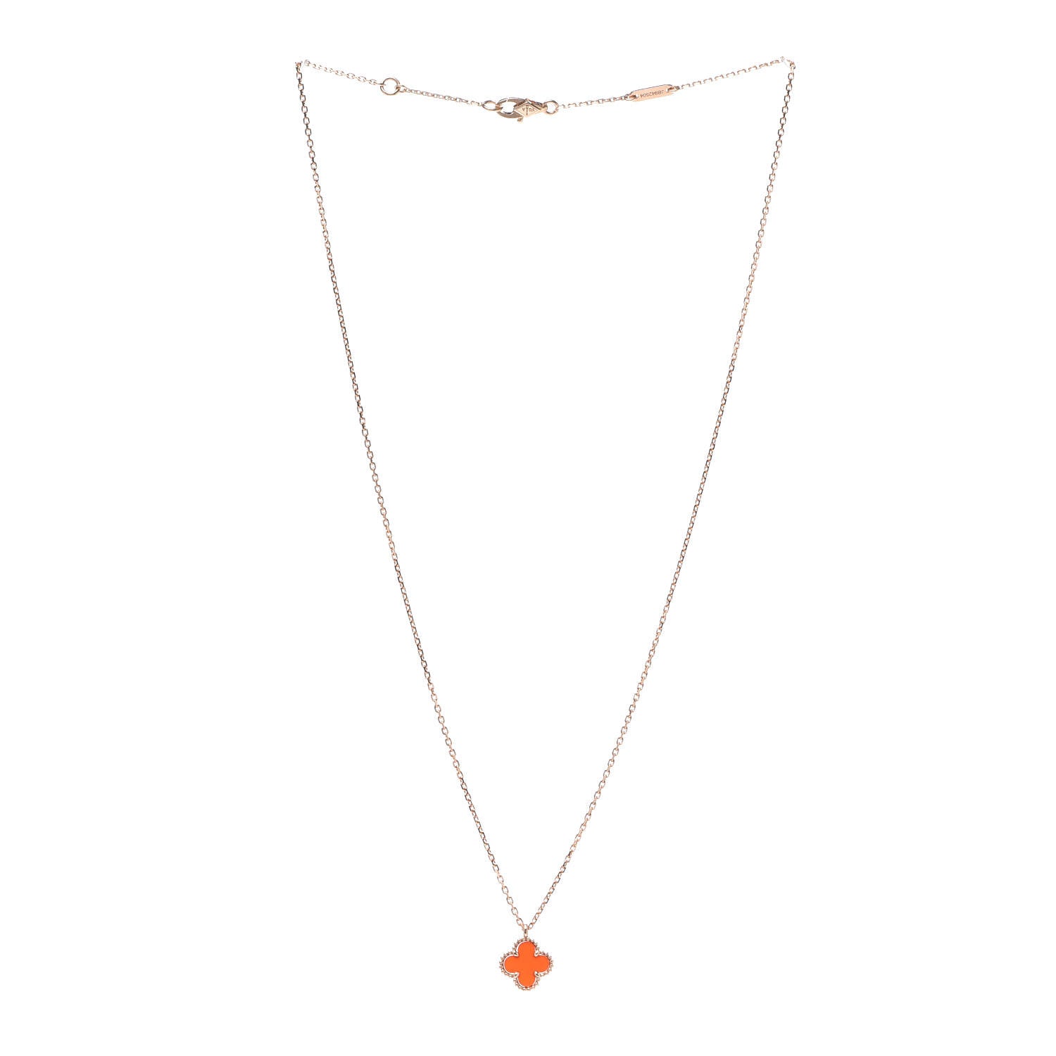 Van Cleef & Arpels 18K Rose Gold Carnelian Sweet Alhambra Pendant Necklace 3 of 7