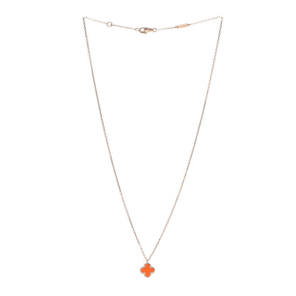 Van Cleef & Arpels 18K Rose Gold Carnelian Sweet Alhambra Pendant Necklace 3 of 7