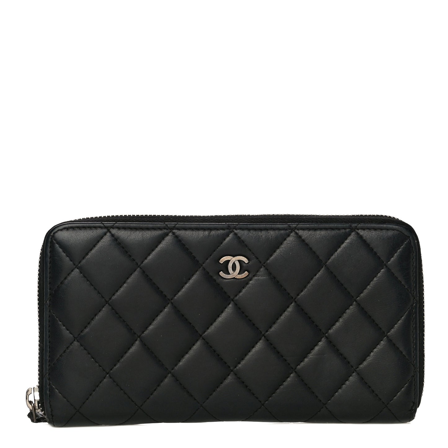 Lambskin Quilted Large Gusset Zip Around Wallet Black