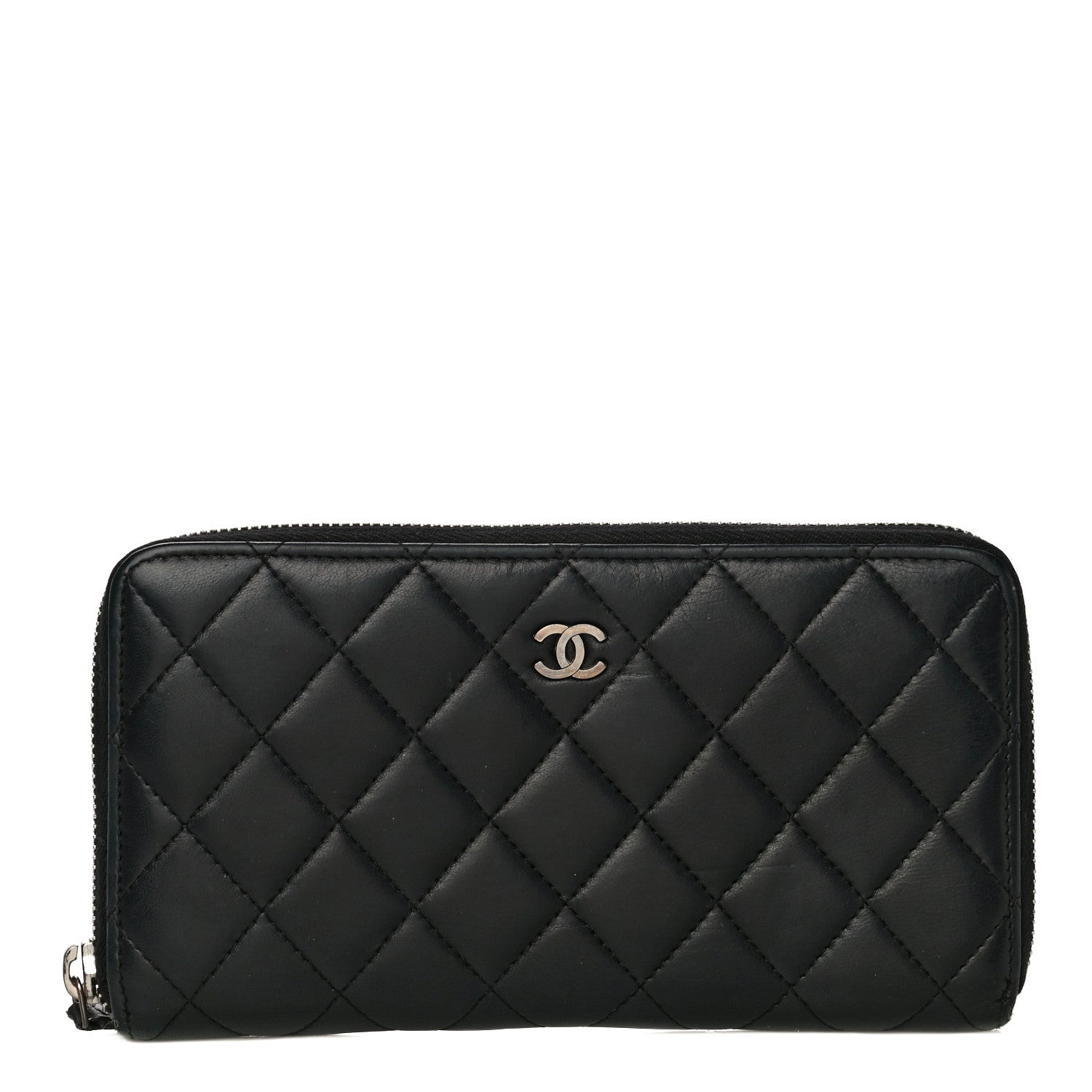 Chanel Lambskin Quilted Large Gusset Zip Around Wallet Black 1 of 12