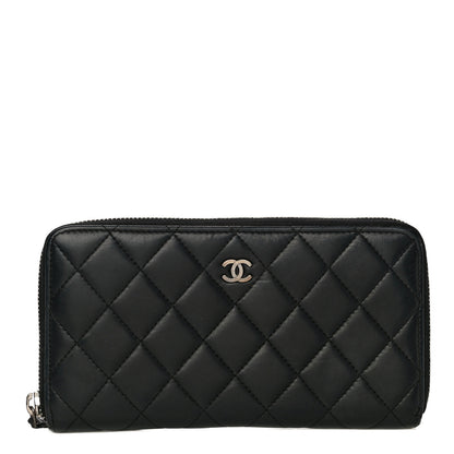 Chanel Lambskin Quilted Large Gusset Zip Around Wallet Black 1 of 12