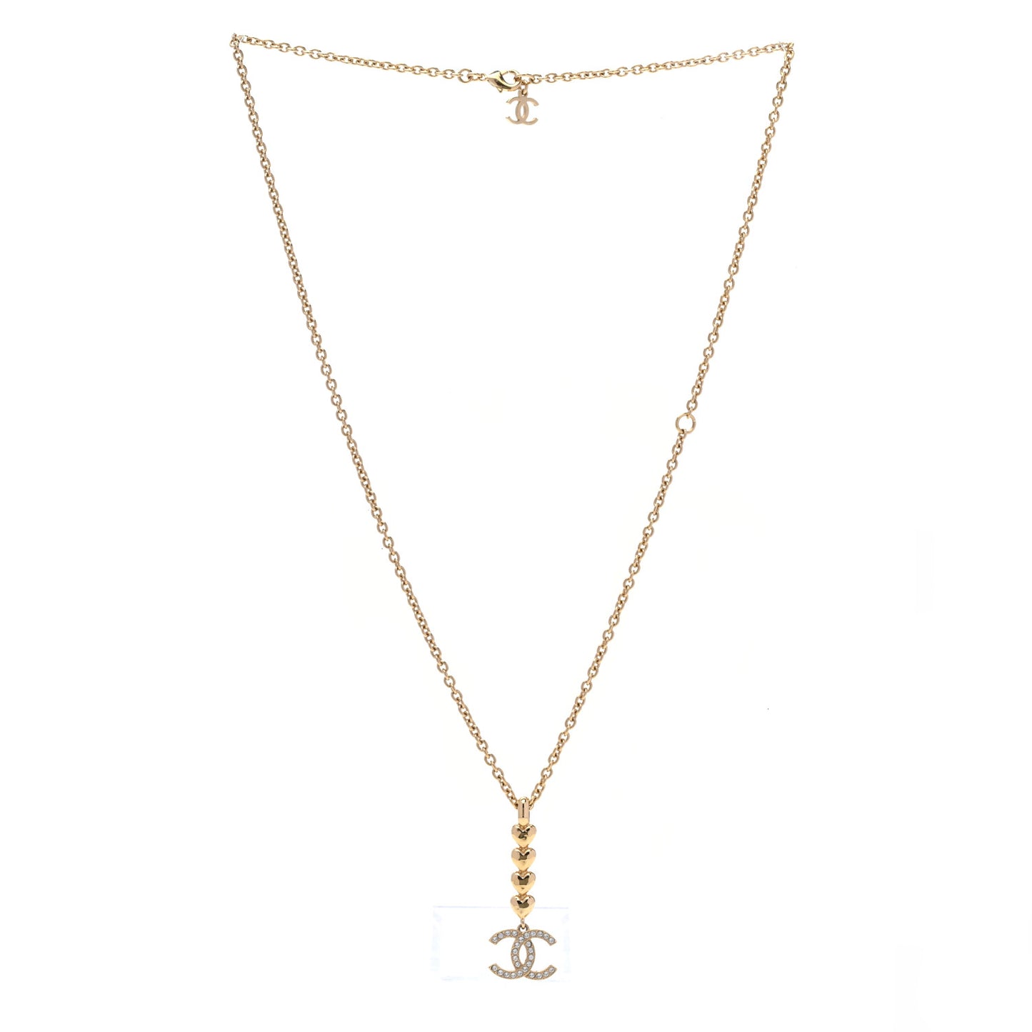 Crystal CC Heart Link Drop Necklace Gold