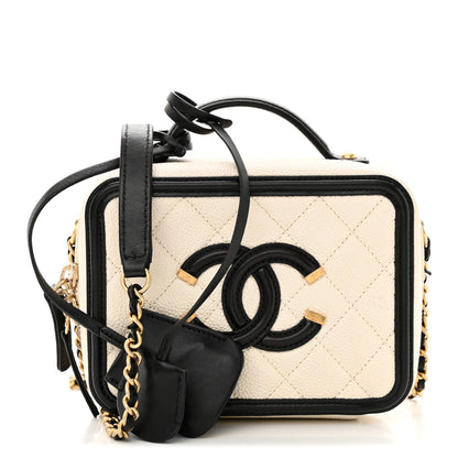 Chanel Caviar Quilted Small CC Filigree Vanity Case White Black 1 of 12