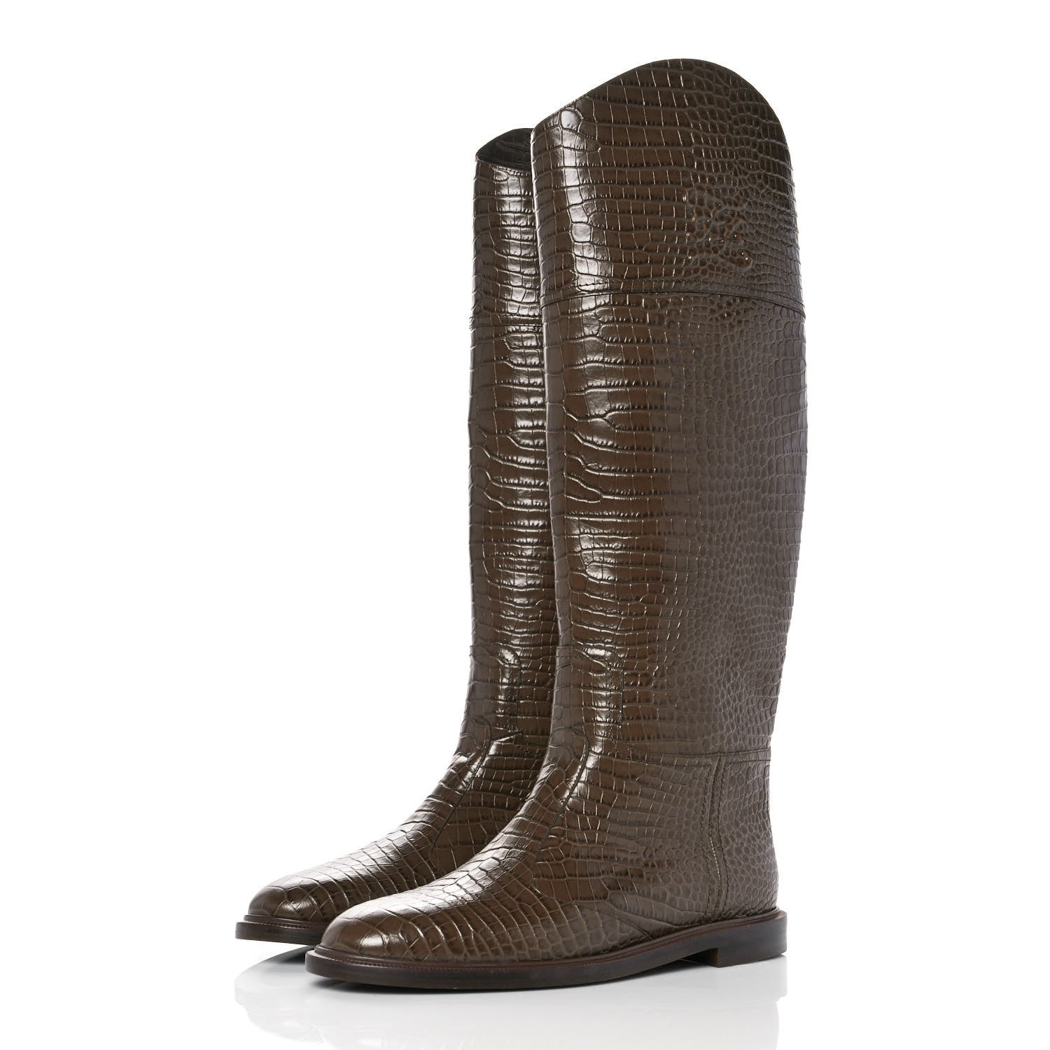 Fendi Calfskin Crocodile Embossed Karligraphy Logo Riding Boots 41 Maya 3 of 6