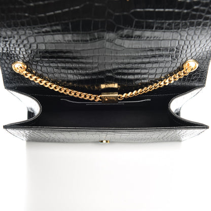 Saint Laurent Calfskin Crocodile Embossed Medium Classic Monogram Kate Tassel Satchel Black 5 of 8