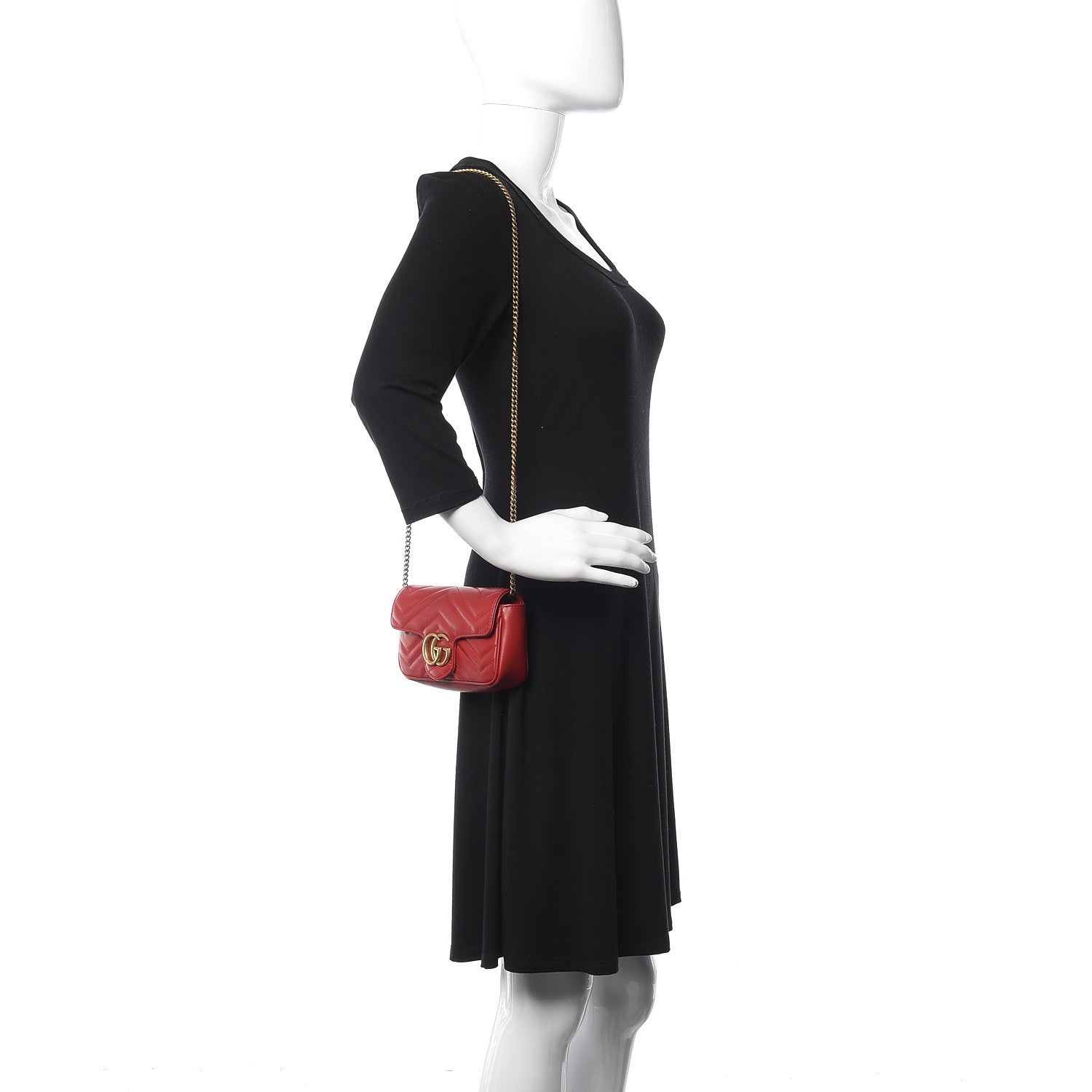 Gucci Calfskin Matelasse Super Mini GG Marmont Shoulder Bag Hibiscus Red 2 of 11