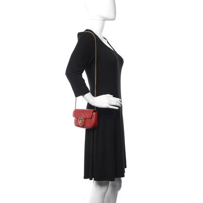 Gucci Calfskin Matelasse Super Mini GG Marmont Shoulder Bag Hibiscus Red 2 of 11