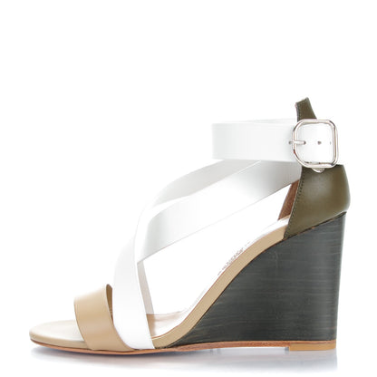 Hermes Calfskin Kiss Wedge Sandals 36 Beige Blanc Bronze 1 of 9