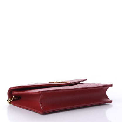 Saint Laurent Grain De Poudre Matelasse Chevron Monogram Envelope Chain Wallet New Red 4 of 11