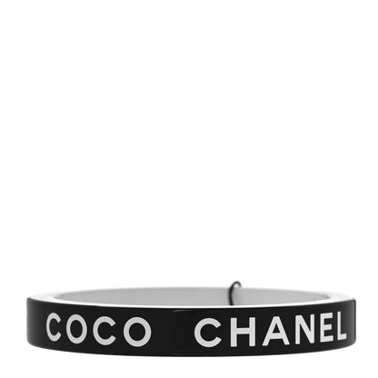 Chanel Resin Logo Bangle Bracelet Black White 3 of 5