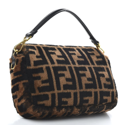 Fendi Shearling Vitello Dolce Macro FF 1974 Baguette Tobacco Black 3 of 9