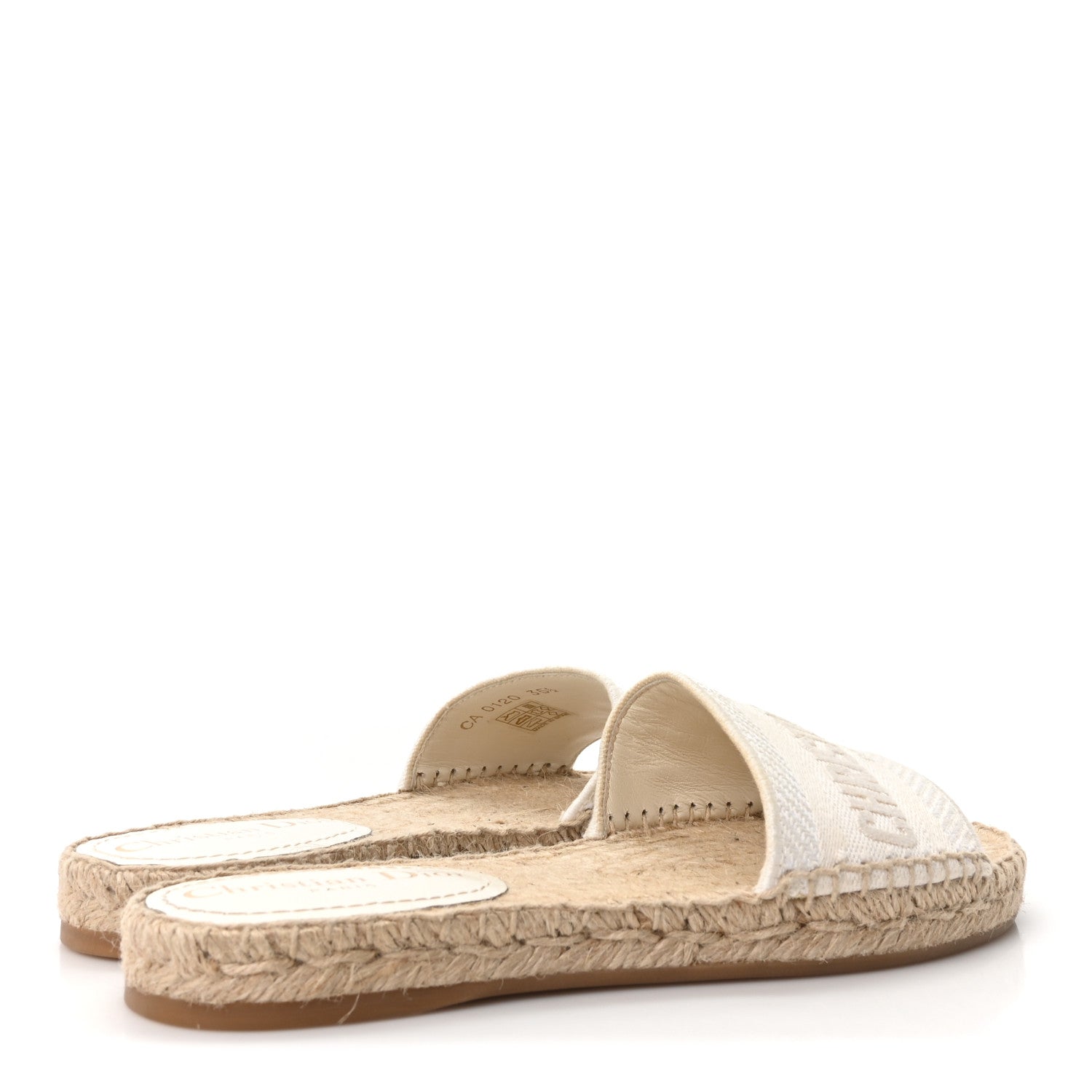 Christian Dior Canvas Embroidered Granville Espadrille Flat Slide Sandals 35.5 Ivory 5 of 10